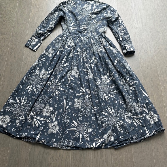 Hunter Bell Hattie Dress Midi Floral Printed Long Sleeves Blue Grey White - S - Picture 8 of 11